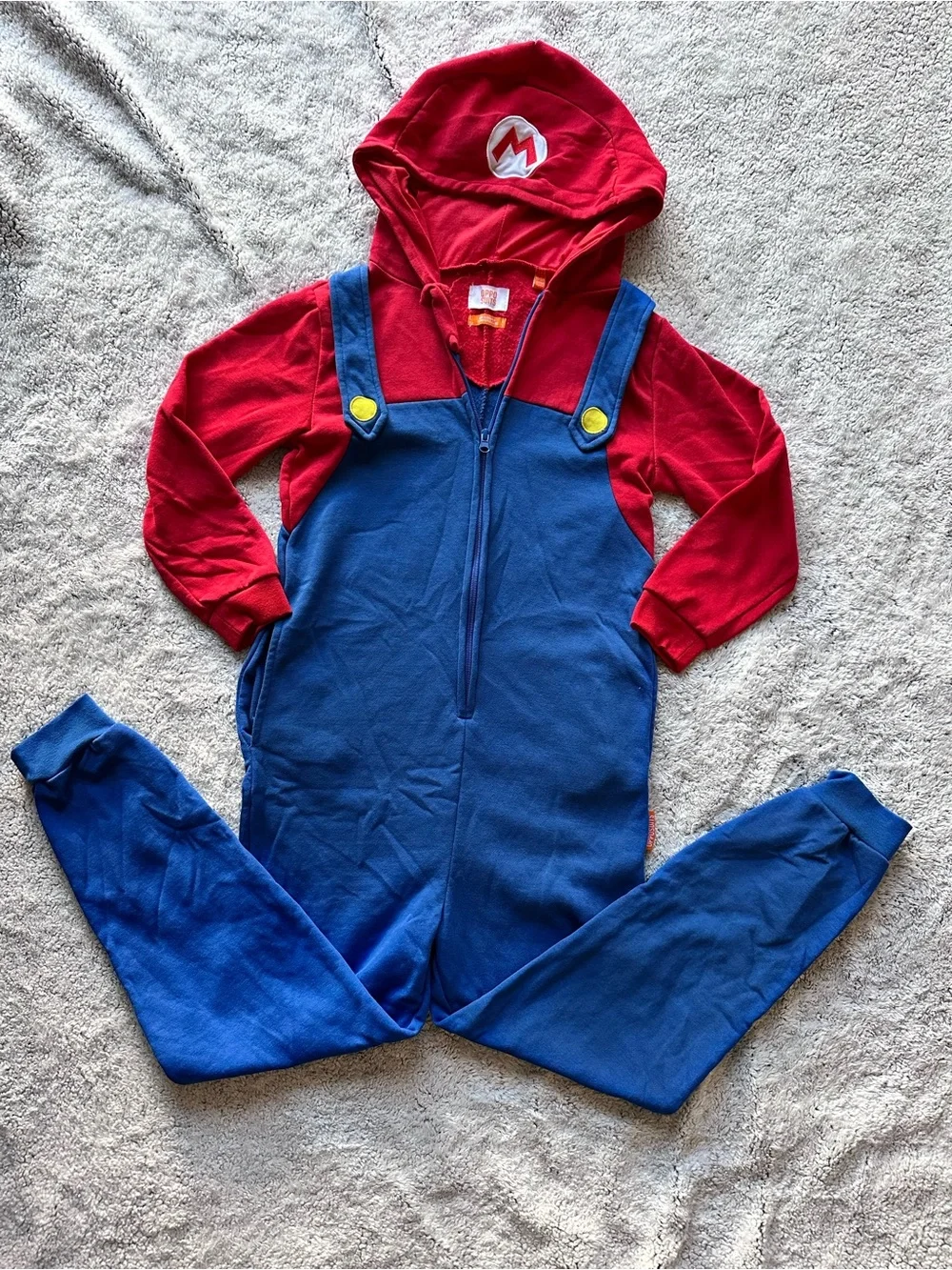 Oppo Red Hooded & Blue Overall-Style Superhero Costume with Yellow Accents